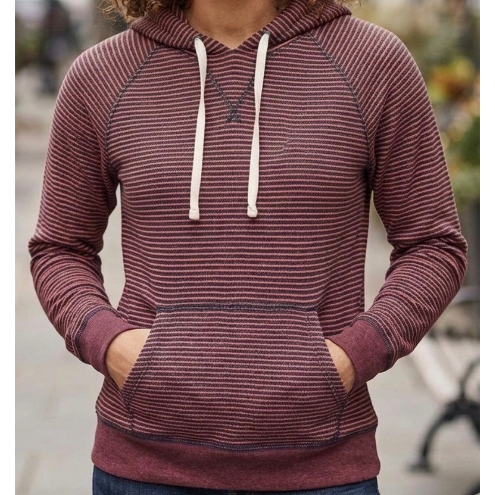 J.Crew Striped Textured Cotton Pullover Hoodie orange Navy Women Small